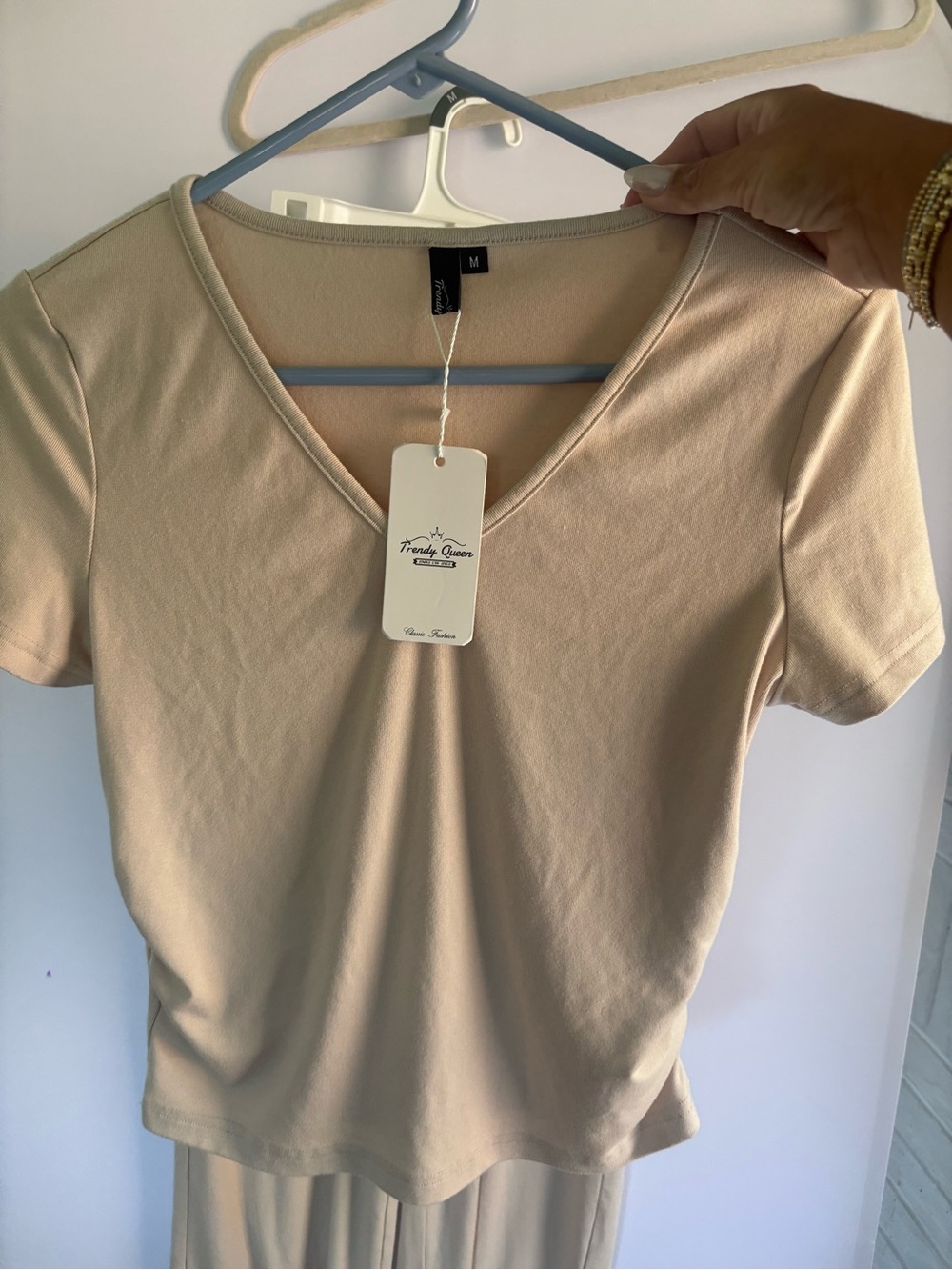 Everyday Wide Leg V Neck Set in Light Beige - Picture 6 of 8